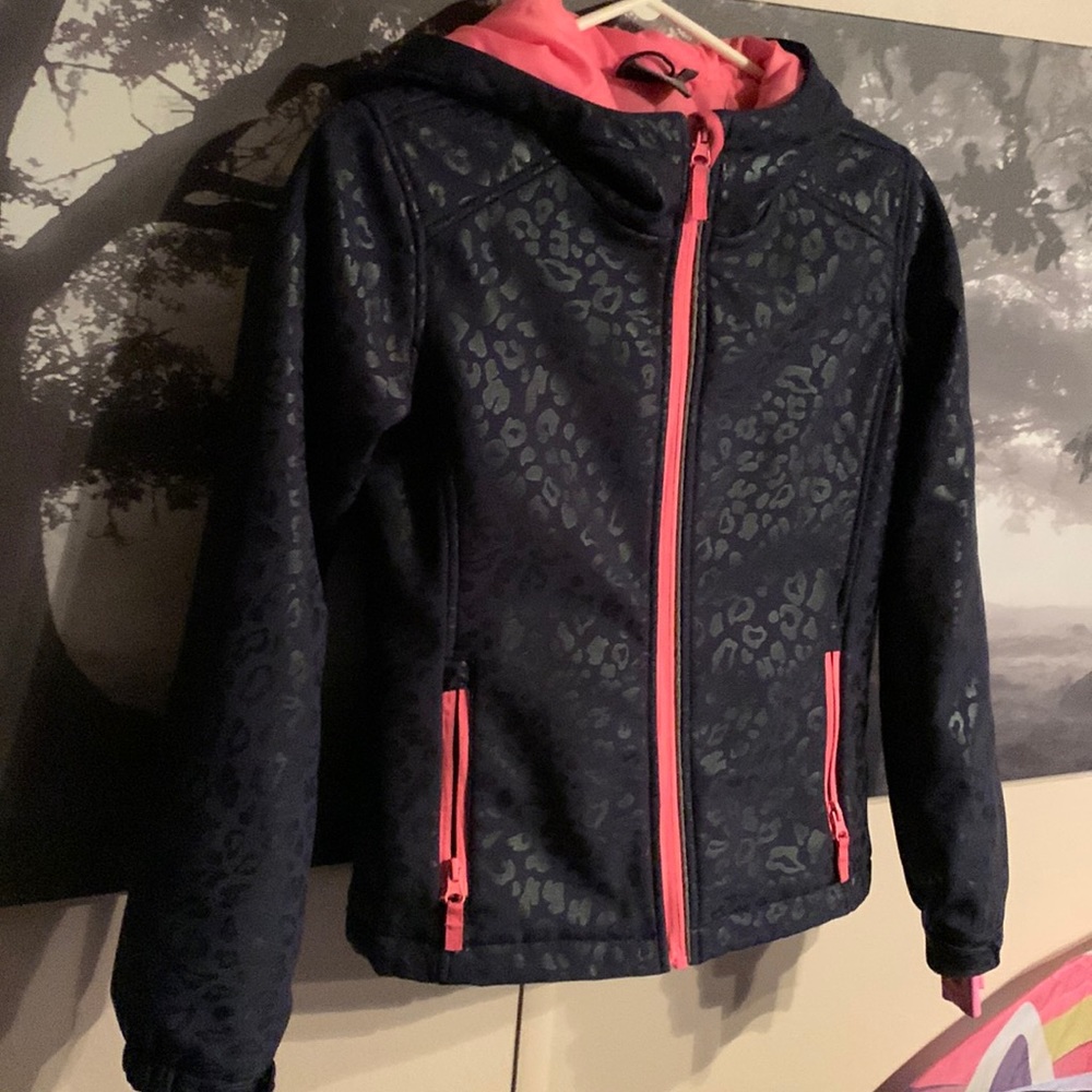 Navy Blue leopard print fall jacket girls med